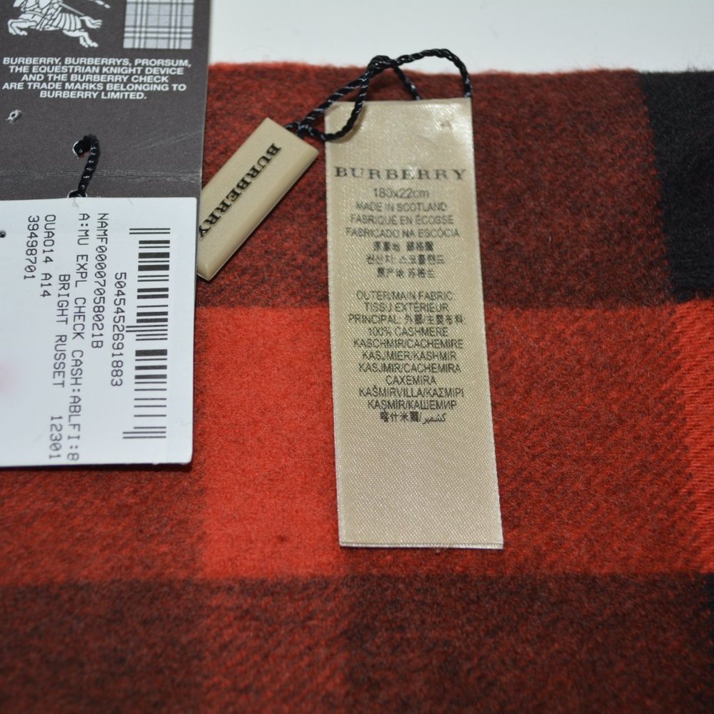 NWT BURBERRY UNISEX CHECK100% CASHMERE  SCARF WRAP - Picture 4 of 7